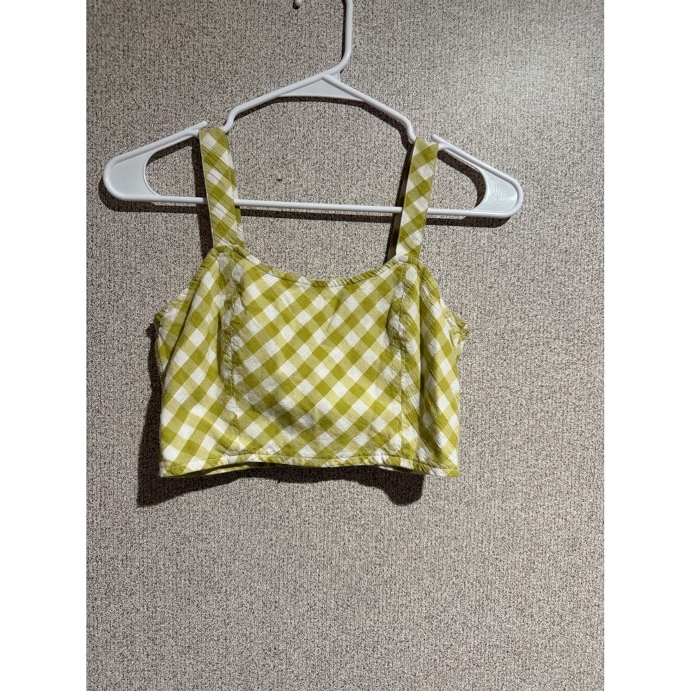 Aerie Green Gingham Seersucker Crop Top Smocked Back‎ Womens XS TP